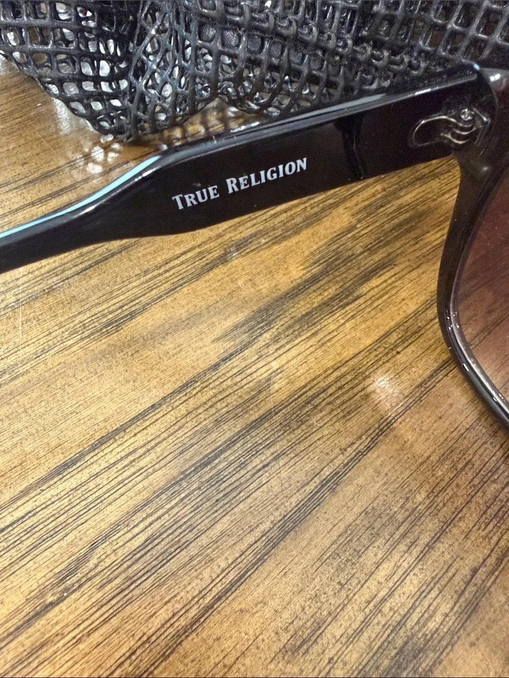 True Religion Black Cat-Eye Sunglasses with Gradient Purple Lenses